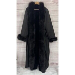 Vtg Marvin Richards Reversible Long Faux Fur Coat Sz 1X  Black
